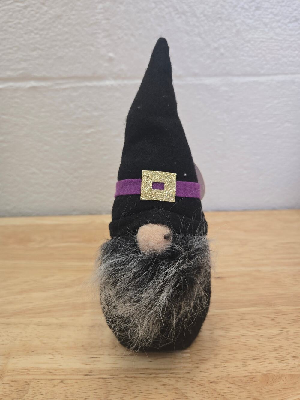 Halloween Witch Gnome 9" Weighted Black Purple Gold Buckle Plush Tabletop Decor